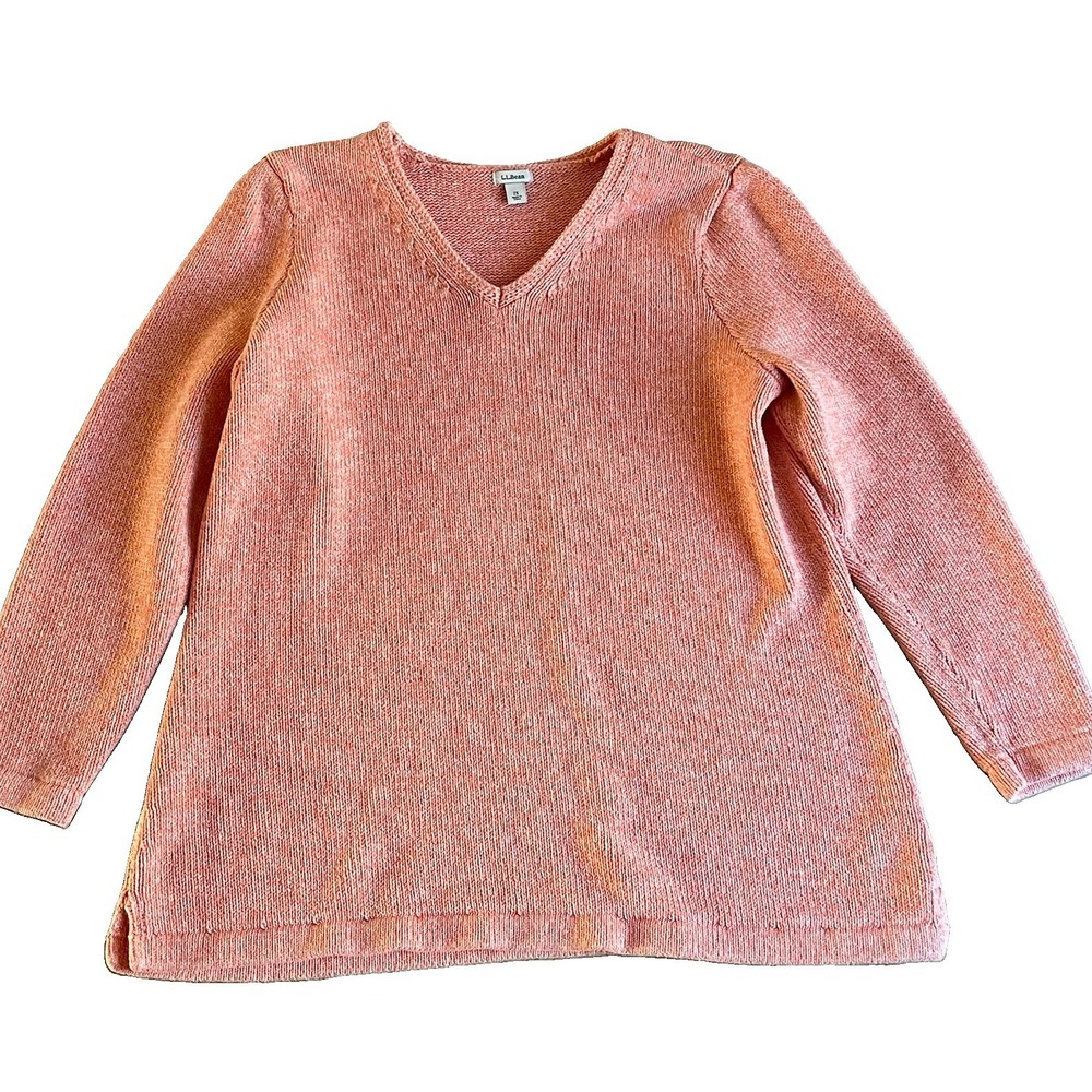 LL Bean Women's 2X Cotton Sweater Coral V-Neck Tunic Pullover Marked